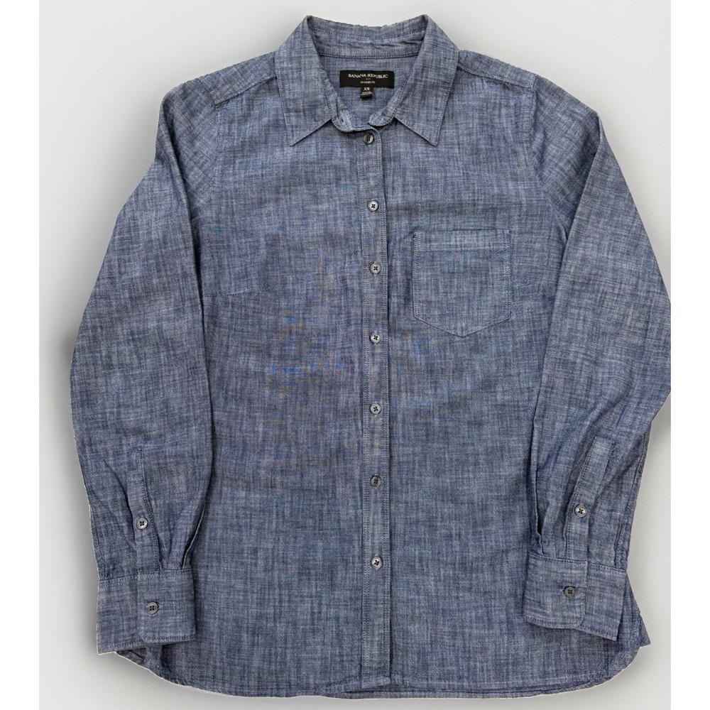 Banana Republic Women Shirt Denim Chambray Long Sleeve Capsule Preppy Classic XS